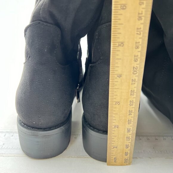 Black Women Almond Toe Knee High Boots with Partial Zipper Stretchy Long Boot - Picture 5 of 7